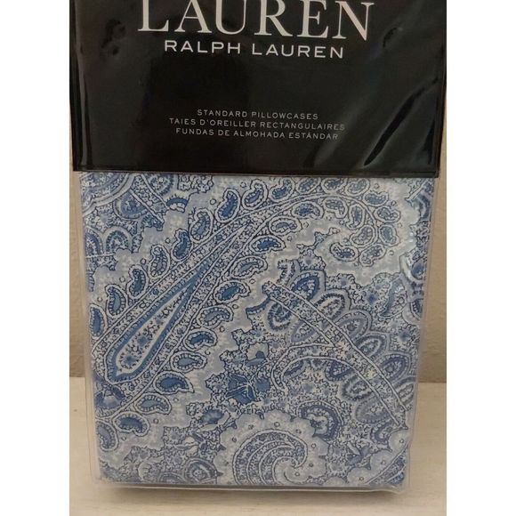 Ralph Lauren FLANNEL 100% Cotton Blue BANTRY PAISLEY Two 2 Standard Pillowcases - Picture 3 of 8